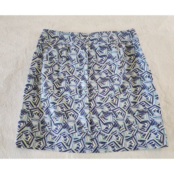 Talbots Womens Casual Skirt Size 16 Petite Blue‎ Geometric Print with Pockets - Picture 2 of 7
